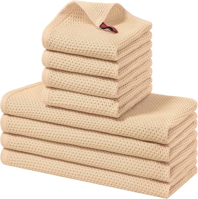 Homaxy 8 Pack 100% Cotton Kitchen Towels and Dishcloths Set, Apricot | 12 x 12 Inches and 13 x 28 Inches Kitchen Towels Set, Ultra Soft Absorbent Dish Cloths for Washing Dishes by Homaxy