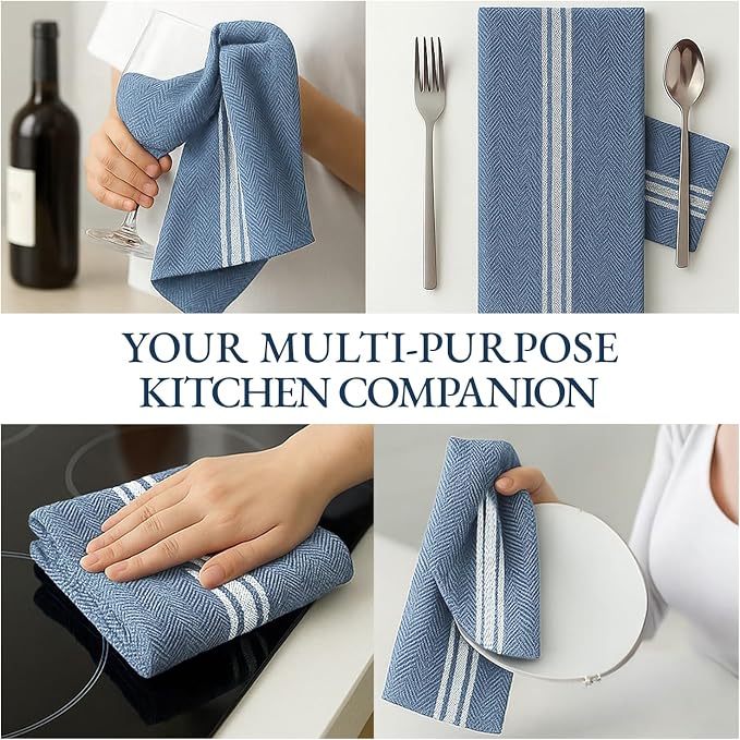 LANE LINEN Kitchen Towels Set - 100% Pure Cotton Dish Towels for Kitchen, Super Absorbent Kitchen Hand Towel, Tea Towels, Soft & Durable Dish Cloths, Pack of 6 – 14”x25”, Indigo - Image 8