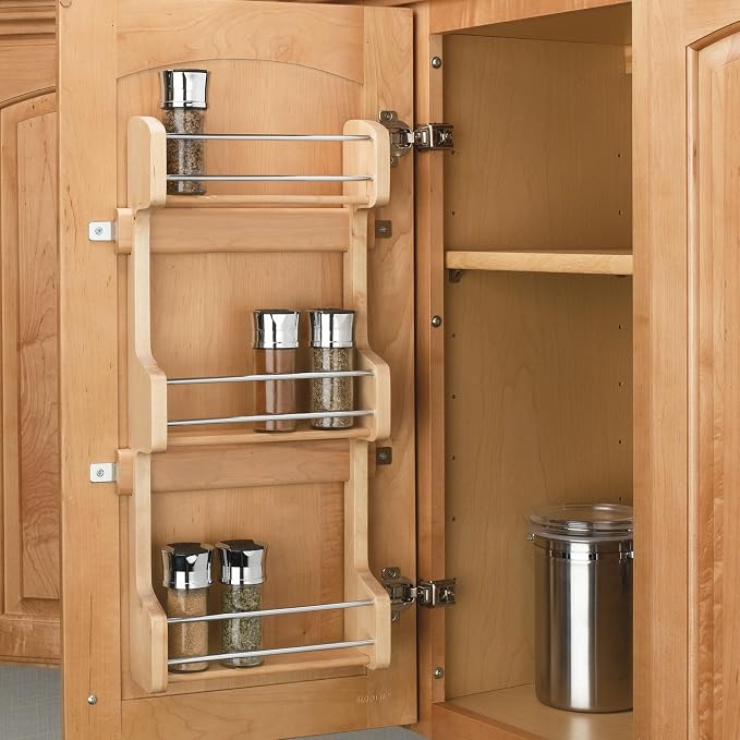 Rev-A-Shelf 15" 3 Tiered Pull Out Shelf Organizer for Kitchen Cabinets, Pantry Storage Spice Seasoning Rack, Door/Wall Mounted, Maple Wood, 4SR-15 - Image 2