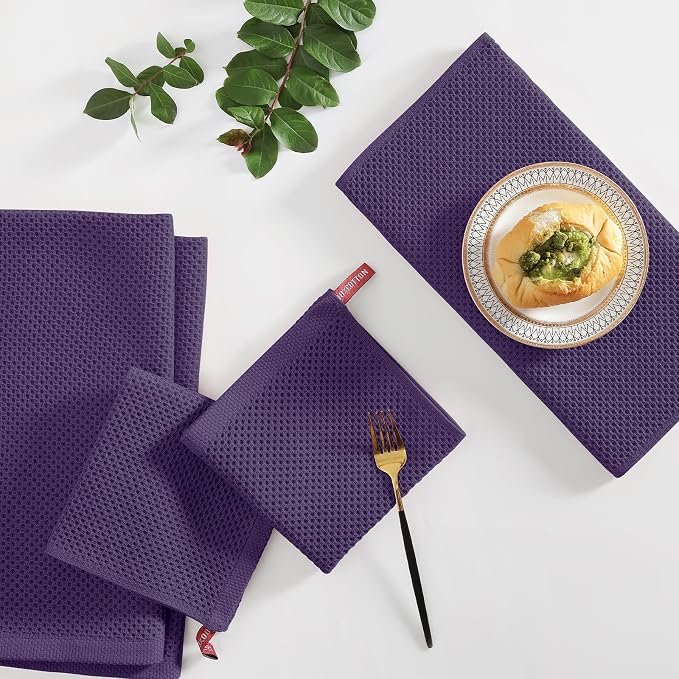 Homaxy 8 Pack 100% Cotton Kitchen Towels and Dishcloths Set, Eggplant | 12 x 12 Inches and 13 x 28 Inches Kitchen Towels Set, Ultra Soft Absorbent Dish Cloths for Washing Dishes - Image 6