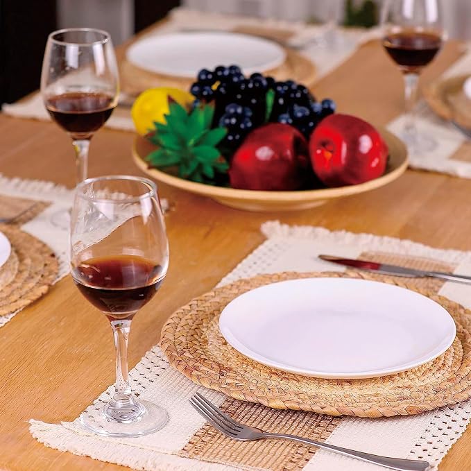 Handmade Boho Placemats Set of 6 - Natural Cotton Burlap and Water Straw Woven Combination Table Mats, Macrame Décor and Farmhouse Style Placemats, for Dining Table Kitchen - Image 7