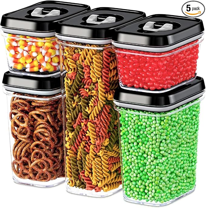 DWËLLZA KITCHEN Airtight Food Storage Containers with Lids - 5 Piece Set - Kitchen Accessories Food Containers - Pantry Organization and Storage - Clear Plastic BPA-Free - Keeps Food Fresh & Dry by DW%C3%8BLLZAKITCHEN
