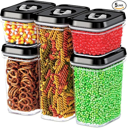 DWËLLZA KITCHEN Airtight Food Storage Containers with Lids - 5 Piece Set - Kitchen Accessories Food Containers - Pantry Organization and Storage - Clear Plastic BPA-Free - Keeps Food Fresh & Dry by DW%C3%8BLLZAKITCHEN