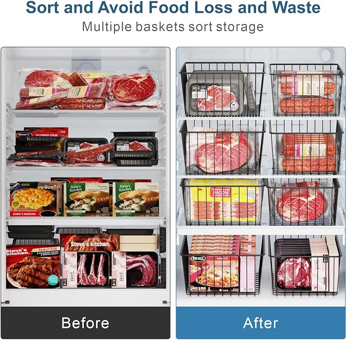 Freezer Organizer Bins - For 16 Cu Ft Upright Freezer, 6 Pack Black | Wire Baskets 3 Large & 3 Medium Sizes, Slide-Out for Easy Access, Prevent Food Falling Out, Keep Stand-Up Freezer Organized - Image 2