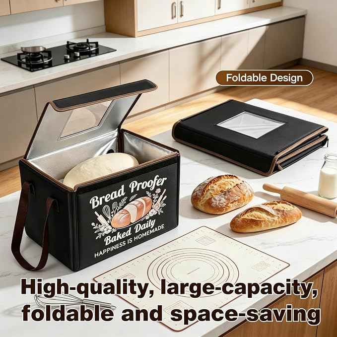 Folding Bread Proofing Box, 3-Sided Heating Dough Proofer with 50-113℉ Temp Control & Metal Rack, Bread Proofing Container for Home Baking, Pizza Dough, Sourdough Starter & Yogurt Making Black - Image 4