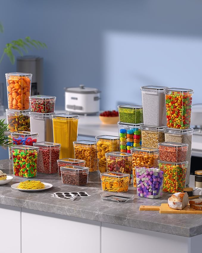 KEMETHY 30 PCS Airtight Food Storage Containers with Lids, Kitchen Pantry Organization and Storage, BPA-Free Plastic Scale Food Canisters for Cereal, Flour, Sugar, Dry Food, Include Labels & Marker - Image 8
