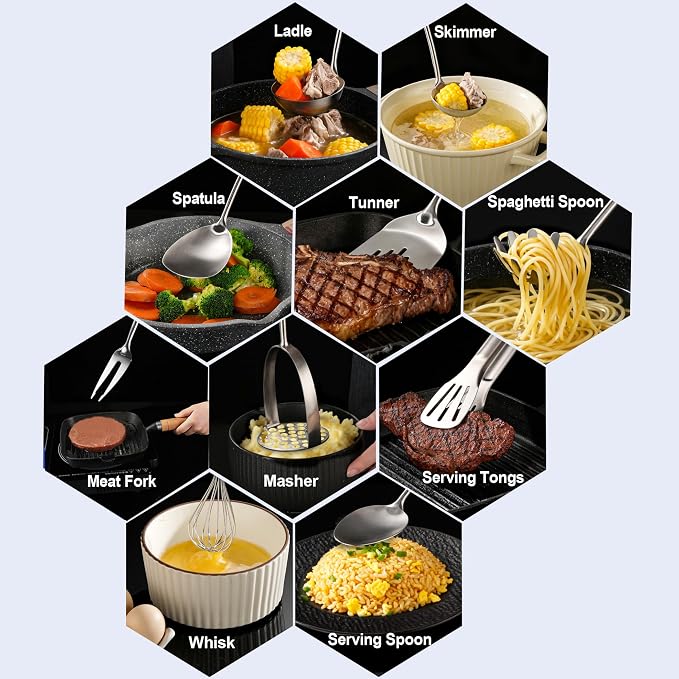 Stainless Steel Kitchen Utensils 12 Pcs, Small Cooking Utensils Set | Dishwasher safe; 304-Healthy; One piece-sturdy; Fits for person new to cooking; Perfect for a B&B or rental or camper - Image 3