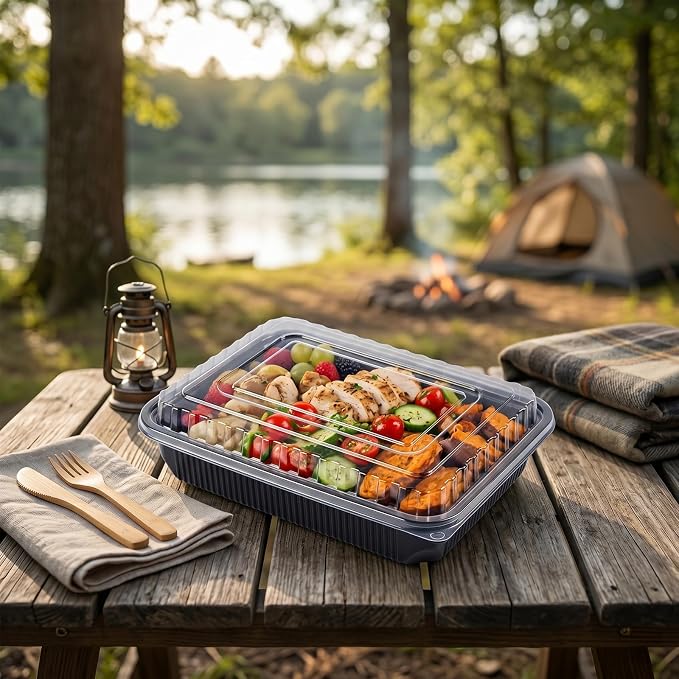 48oz Bento Boxes with Lid - Shrink-Wrapped Ready to Use 40 Pack | Leak proof No Pre-Wash BPA Free PP | Freezer to Microwave Safe | Commercial Black Food Storage To Go Containers - Image 6