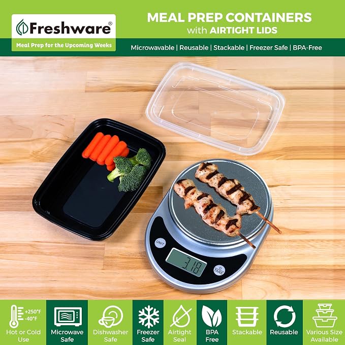 Freshware Meal Prep Containers [15 Pack] 1 Compartment Food Storage Containers with Lids, Bento Box, BPA Free, Stackable, Microwave/Dishwasher/Freezer Safe (28 oz) - Image 2