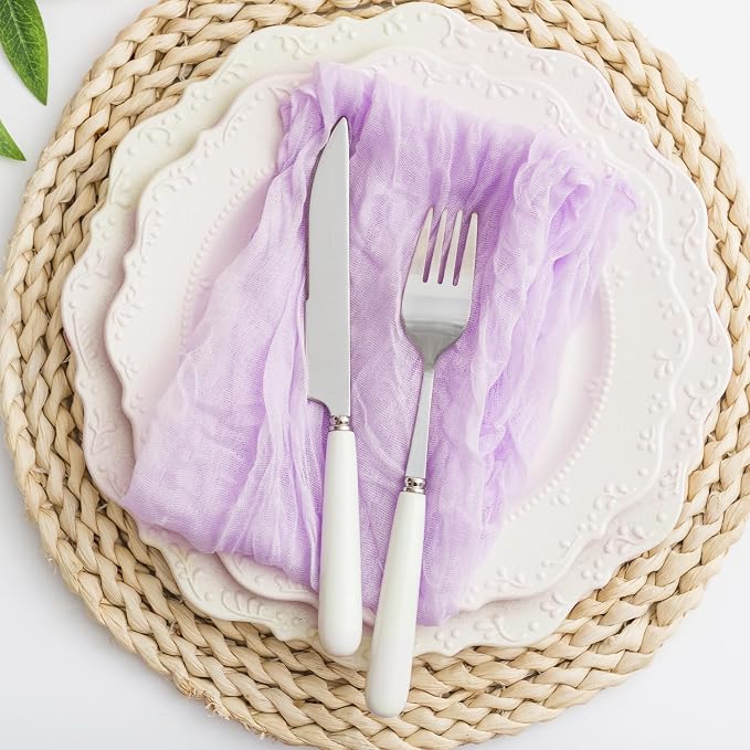 60 Pack Lilac Cloth Napkins 21x21 Inches Lilac Cheesecloth Napkins Set of 60 Washable Dinner Table Napkins for Wedding Bridal Baby Shower Rustic Boho Cotton Gauze Family Gathering Table Decor - Image 7