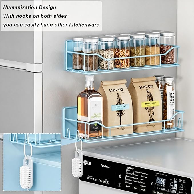 Magnetic Spice Rack for Refrigerator,8 Pack Magnetic Fridge Shelf, Moveable Spice Organizer with Hook Rack, Paper Towel Holder, Utensil Holder,cup lid holder, Super Magnetic Rack Set (Blue) - Image 3