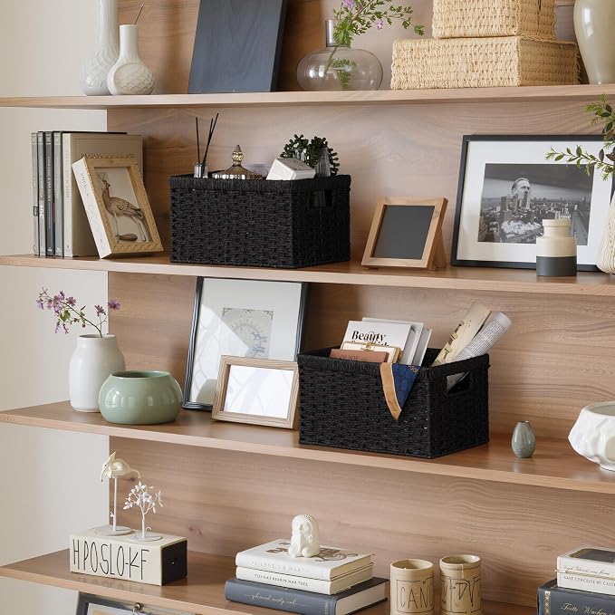 StorageWorks Wicker Storage Baskets for Organizing, Black Baskets, 2-Pack | Paper Rope Black Wicker Baskets, Wicker Storage Baskets for Shelves, Pantry Organizers and Storage, Black Woven Baskets - Image 7