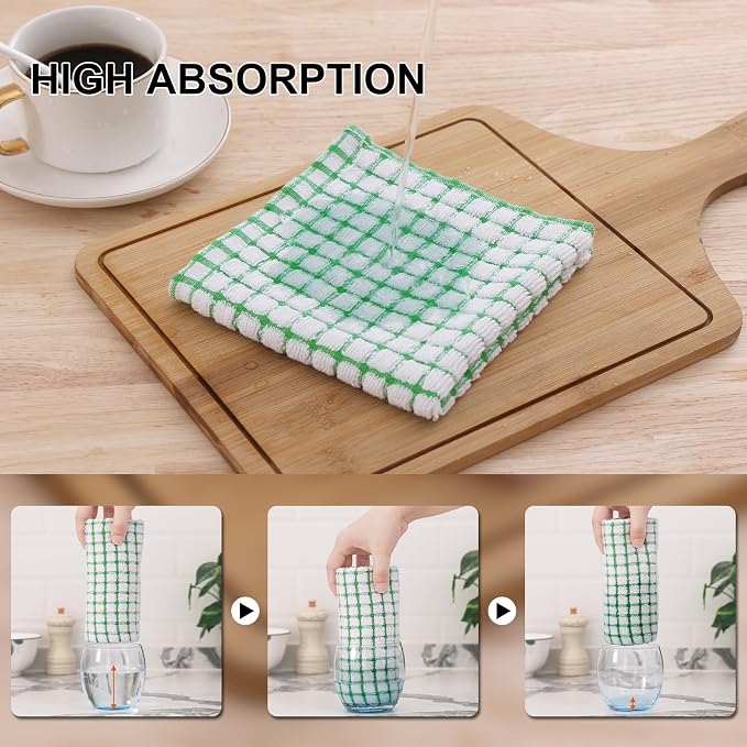 Kitinjoy Cotton 12 Pack Kitchen Towels and Dishcloths Sets, Mixed Color | 16 x 25 Inch & 12 X 12 Inch Dish Towels Bulk, Super Soft and Absorbent hand towels for kitchen Drying - Image 3