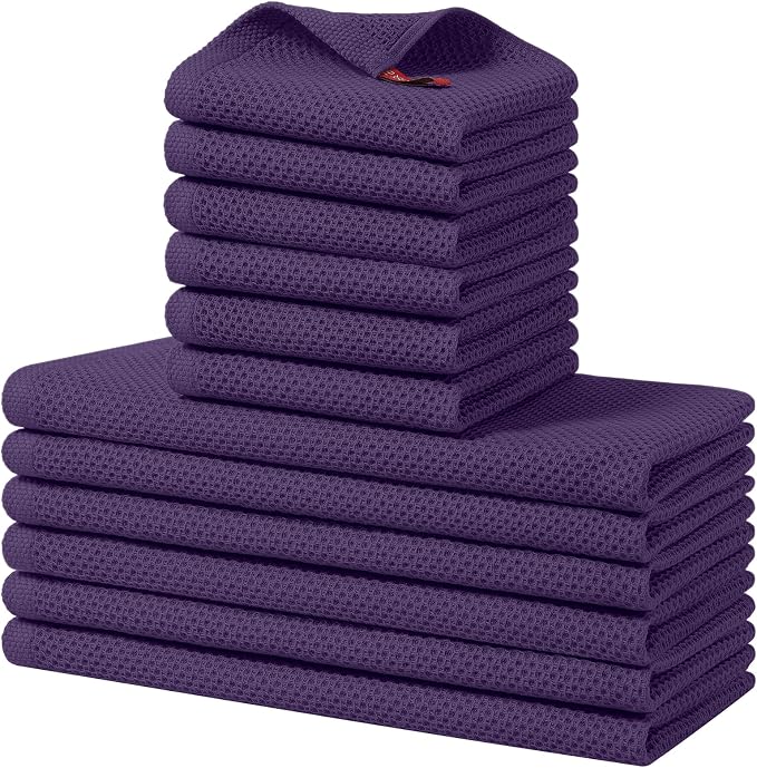Homaxy 12 Pack 100% Cotton Kitchen Towels and Dishcloths Set, Eggplant | 12 x 12 Inches and 13 x 28 Inches Kitchen Towels Set, Ultra Soft Absorbent Dish Cloths for Washing Dishes by Homaxy