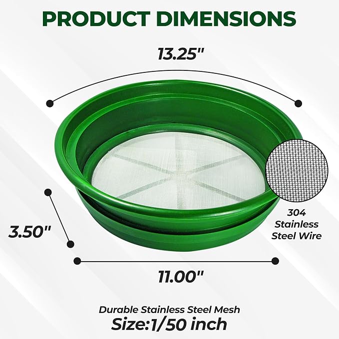 SE 13.25 Inch Wide Stackable Classifier Gold Prospecting Pan - 1/50 Inch Stainless Steel Mesh Sifting Pan, Green - Image 2