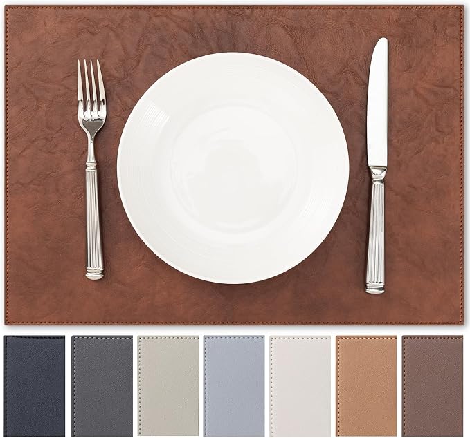Baroyal Faux Leather Placemats Set of 4 Vinyl Washable Wipeable Table Mats for Kitchen Dining Table Heat Resistant Waterproof Indoor/Outdoor Placemats Non-Slip Easy Clean Place Mats (Reddish Brown) by BAROYAL