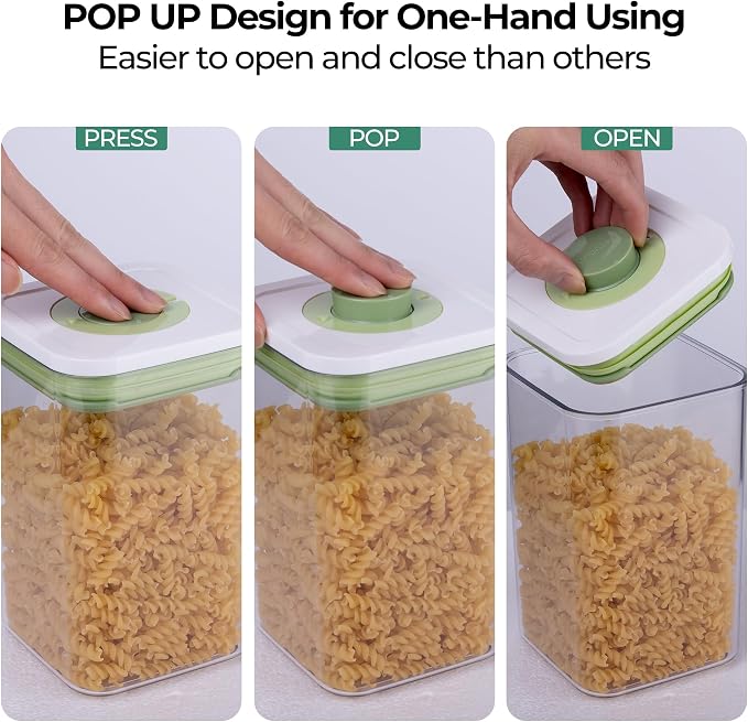Pop Airtight Food Storage Containers with Date Recording Lids, Stackable Plastic Storage Containers Set of 5, Dry Cereal Container Set for Pantry Countertop Fridge Organization - Image 3