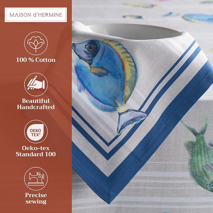Maison d' Hermine Cloth Napkins Set of 4 Reusable 100% Cotton (20" x 20") | Everyday Square Napkins Cloth Washable Dinner Party Wedding Restaurant Hotel Kitchen Spring Summer - Poisson - Image 2