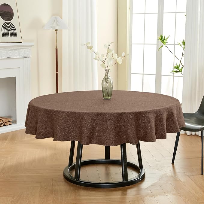 BALCONY & FALCON Rectangle Table Cloth Waterproof Brown 107" | Round Washable Wrinkle Resistant Table Cloth Linen Fabric Tablecloths for Dining Party Kitchen Wedding and Outdoor Use - Image 2