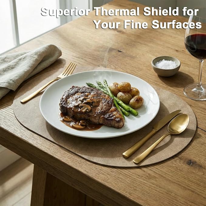Placemats, Oval Placemats 2mm Ultra Thick Faux Leather Table Mats, Heat Resistant Waterproof Wipeable Dining Mats for Kitchen Table, Set of 4, Apricot - Image 2