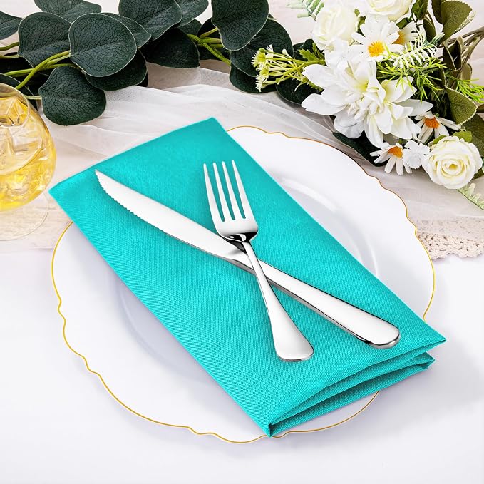 SuperO Set of 80 Cloth Napkins 17 x 17 Inch, Polyester Solid Washable Dinner Napkins with Hemmed Edges,Great for Restaurant, Wedding and Party(Turquoise) - Image 2