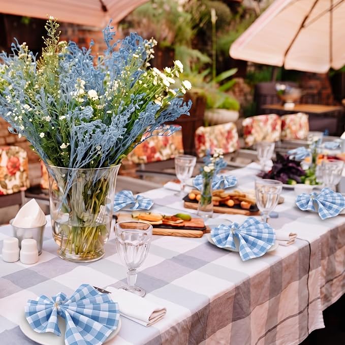 Funnymoom 24 Pcs Blue and White Plaid Gingham Cloth Napkins Coastal Nautical Beach Reusable Napkins Coastal Party Dinner Soft Absorbent for Kitchen Ocean Sea Decorations Summer Holiday Party - Image 7