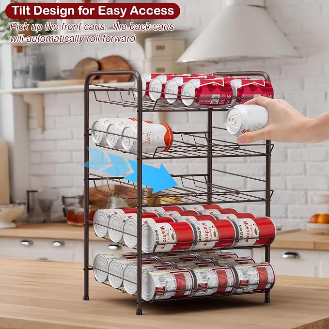 Can Rack Organizer Soda Can Storage Drink Holder for Pantry, Rustic Brown | 17*11*25 in, Metal, 5 Tier, Holds Up to 60 Cans, , Tilt Design, Freestanding, Soda Can Dispenser, for Kitchen/Pantry/Cabinet - Image 4