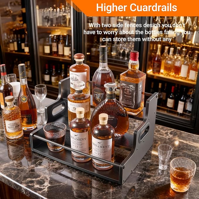 YQBRAO 3-Tier Liquor Bottle Display Shelf, 16-Inch, Black | Holds up to 12 bottles with clear stepped visibility for whiskey, bar carts, compact counters, and home bars. - Image 9