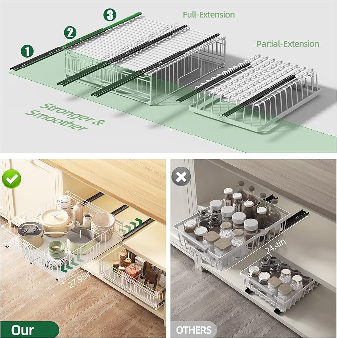 2 Pack Expandable Pull Out Cabinet Organizer, 15" Deep | Pull Out Drawers for Cabinets with width from 13" to 20", Cabinet Drawers Slide Out with Upgrade 3 Slide Rails, Hold 65 lbs - Image 6