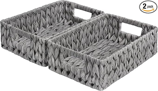 GRANNY SAYS Wicker Baskets for Storage, Waterproof Gray Baskets, 2-Pack | Grey Baskets, Plastic Baskets for Organizing, Plastic Storage Baskets moisture resistant,Wicker Baskets with Handles,Odorless by GRANNYSAYS