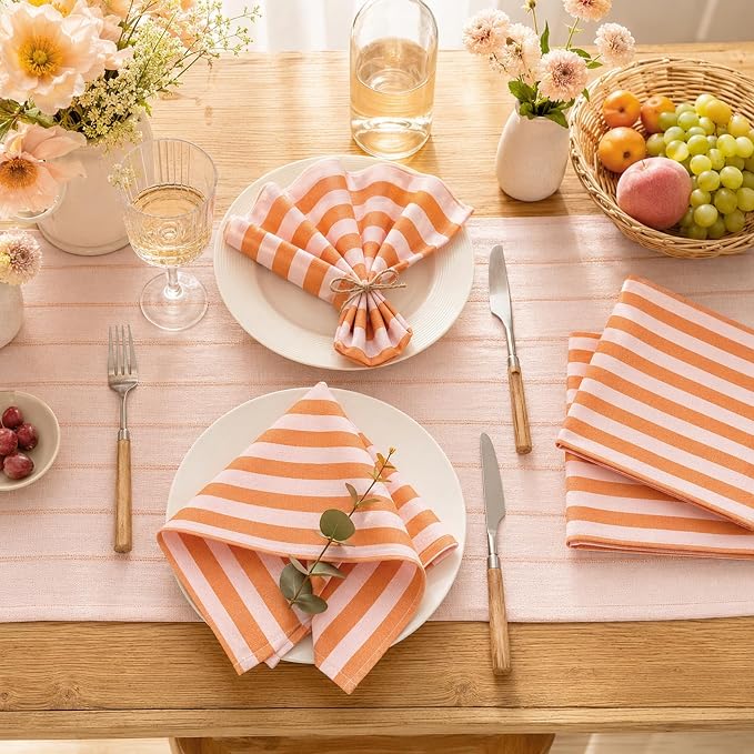 Funnymoom 12 Pcs Orange Pink Striped Cloth Napkins Reusable Napkins Party Dinner Soft Absorbent for Home Table Decoration Holiday Party Kitchen Supplies - Image 6