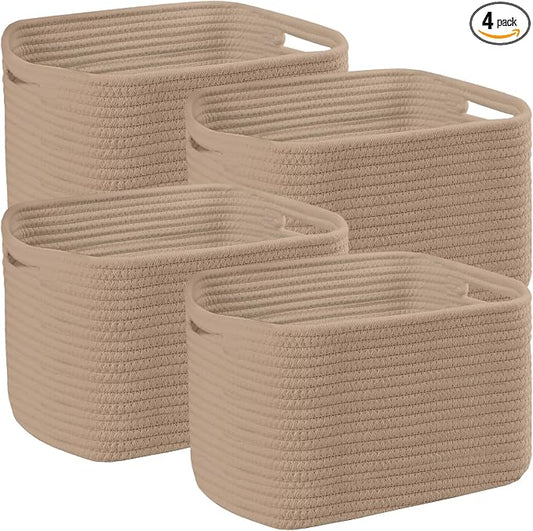 4 Pack Storage Baskets for Organizing, 11''Lx9''Wx8''H Woven Baskets for Storage Toys, Towels, Books, and Clothes, Cotton Rope Basket for Shelves with Handle by Unknown