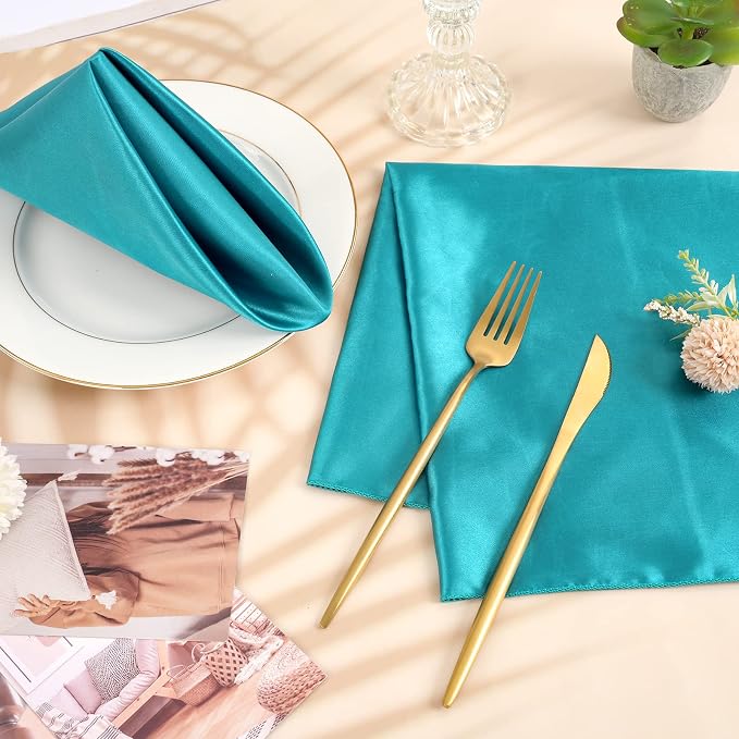 50 PCS Turquoise Square Satin Cloth Napkins, 20 X 20 Inch | Soft Smooth, Washable Reusable, Silk Dinner Table Napkins Bulk, for Weddings Parties Banquets Dining and Restaurants - Image 7