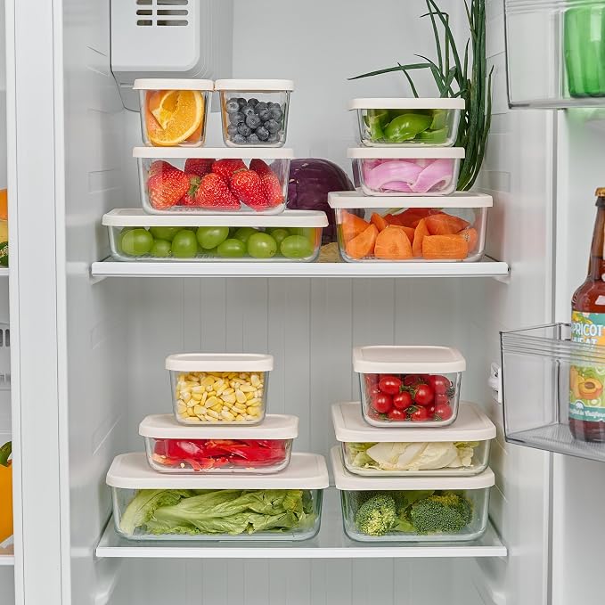 Glass Food Storage Containers with Lids — 12 Piece — 24.4 oz Glass with BPA-Free Leakproof Stackable Lids — Microwave, Oven & Dishwasher Safe — Ideal for Meal Prep & More - Vanilla Mist - Image 4