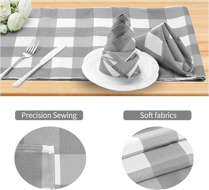 Buffalo Plaid Table Napkins Set of 50 Checkered Cloth Napkins 17x17 inch Washable Dinner Gingham Pattern Napkins Soft Napkins for Wedding Party Dining Banquet(Gray and White) - Image 3