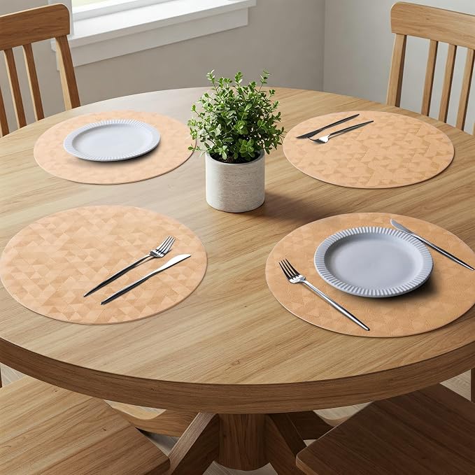 Jovono Upgraded 15" Round Placemats Set of 4, Waterproof & Oil-Proof, Non-Slip Reversible Washable Big Table Mats, Spill-Proof for Kids Families, Restaurant, Hotel, Kitchen, Indoor, Neutral - Image 3