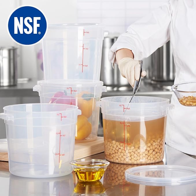 6 Quart Translucent Round Food Storage Container with Lid, Pack of 4 – NSF Listed, BPA-Free, Commercial-Grade Polypropylene, Freezer & Dishwasher Safe, Non-Stick, Easy-Read Graduations - Image 4