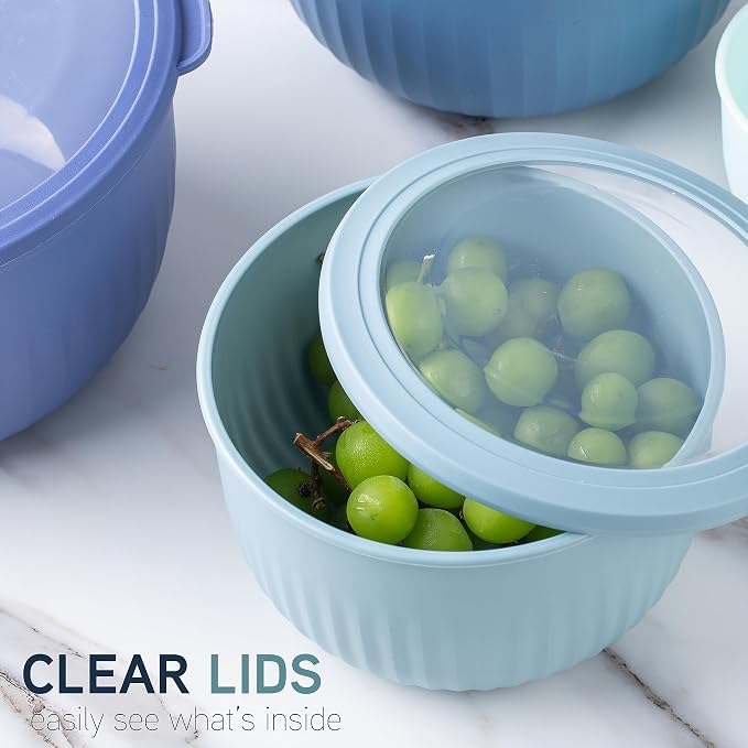 COOK WITH COLOR Prep Bowls with Lids- Wide and Deep Nesting Plastic Small Mixing Bowl Set with Lids, 12 Piece Set - Deep Bowls, Blue - Image 3