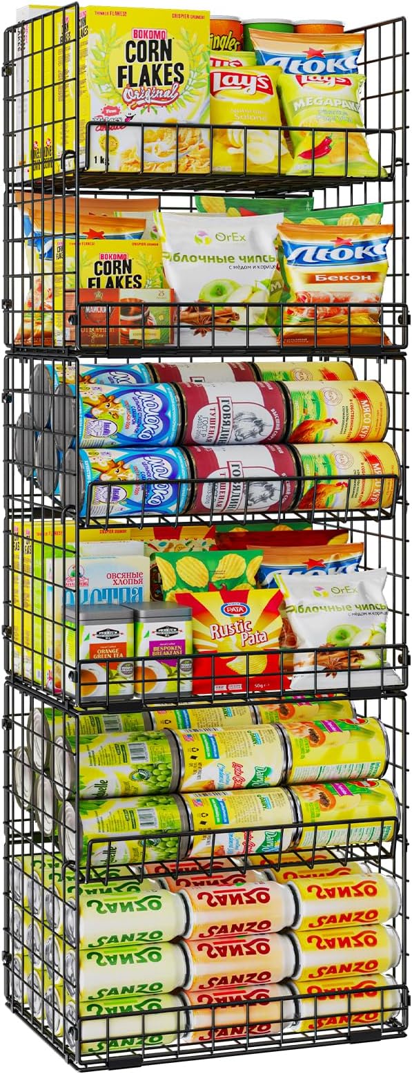 JKsmart 6-Tier XXL Stackable Wire Basket, Snack Organizer for Countertop | Pantry Organizers and Storage with Dividers & Handles, Can Organizer Space Saving Storage Bins for Snacks Fruits Veggies by JKsmart