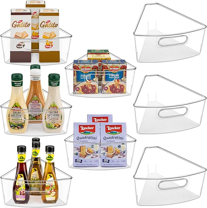 Lazy Susan Cabinet Organizer Bins for 26"/ 28"/ 32" Diameter | Corner Organizer, Plastic Cabinet Storage Bin, 1/8 Wedge - Food Safe, BPA Free, with Non-Slip Pads (for 26" Diameter, 8 Pack) by JEISSLIA