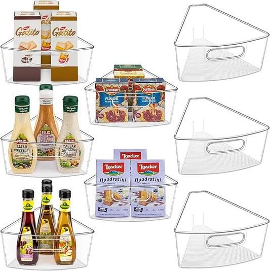 Lazy Susan Cabinet Organizer Bins for 26"/ 28"/ 32" Diameter | Corner Organizer, Plastic Cabinet Storage Bin, 1/8 Wedge - Food Safe, BPA Free, with Non-Slip Pads (for 26" Diameter, 8 Pack) by JEISSLIA
