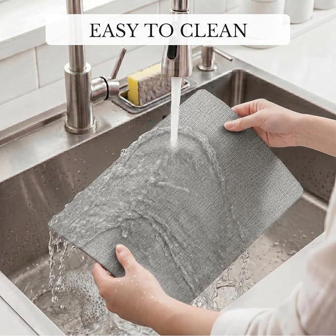 Romanstile Vinyl Placemats Set of 4, Reversible Faux Leather Heat Resistant Wipeable Table Mats, Waterproof Washable Non-Slip Table Placemats for Dining/Kitchen/Outdoor (Grey Light Grey, 12" x 17") - Image 8