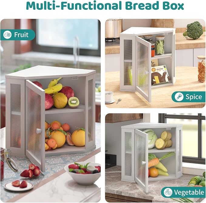 White Corner Bread Box, Bamboo Bread Box for Kitchen Countertop, 2 Tier Wooden Bread Storage, Solid Bamboo Wood - Image 6