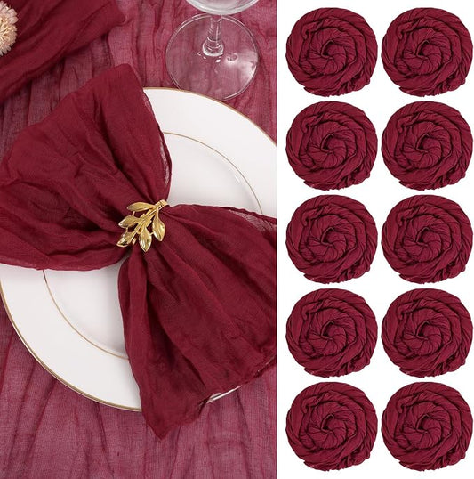 fani 60 Pack Gauze Cheesecloth Napkins, 20 x 20 in, Burgundy | Wrinkled Table Napkins, Soft Cotton, Rustic Decorative, Weddings, Party, Dinner Table, Everyday Use by fani