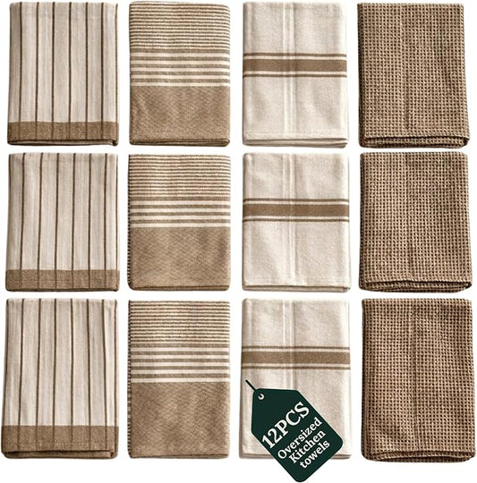 CSL Pack of 12 Kitchen Towels, Absorbent & Soft, Oversized, 18x28 - Beige by CloudScapeLinen