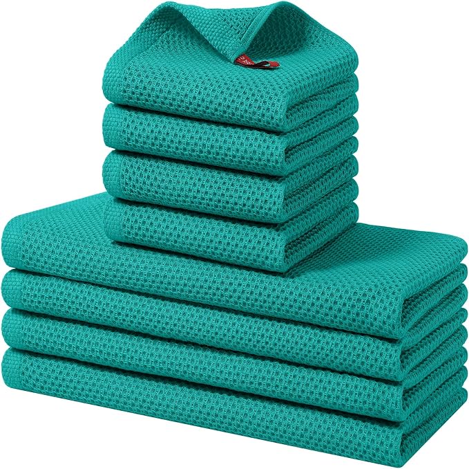 Homaxy 8 Pack 100% Cotton Kitchen Towels and Dishcloths Set, Teal | 12 x 12 Inches and 13 x 28 Inches Kitchen Towels Set, Ultra Soft Absorbent Dish Cloths for Washing Dishes by Homaxy