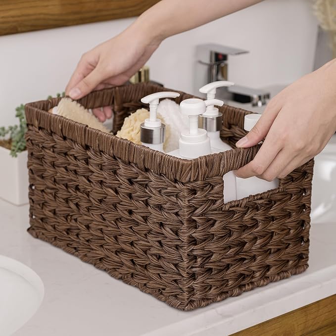 GRANNY SAYS Wicker Storage Baskets for Shelves, Brown Wicker Baskets,2-Pack | Waterproof Large Wicker Baskets for Organizing, Woven Basket for Pantry, Rectangle Basket for Shelf,Woven Baskets for Storage - Image 5