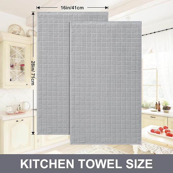 Homaxy Premium Ring Spun Cotton 390 GSM Kitchen Towels, 6 Pack, Light Grey | 16" x 28" Large Dish Towels, Super Absorbent Terry Hand Towels, Soft Tea Towels with Hanging Loops - Image 5