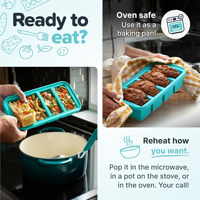Souper Cubes 1/2 Cup Silicone Freezer Molds with Lids, Aqua, 2-Pack | 100% Platinum-Cured Silicone Freezer Cubes, Oven & Microwave Safe, Perfect for Freezing Broth, Sauces, Sides and More - Image 5