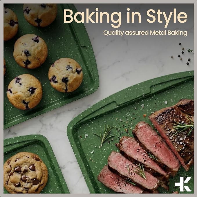 Green Marble 10-Piece Bakeware Sets, Nonstick Carbon Steel Baking Sheet & Pans, Stackable Space-Saving Bakeware, Dishwasher Safe, Stain-resistant, PFOAPFOSPTFE Free, Oven Safe Up To 450°F (230°C) - Image 8